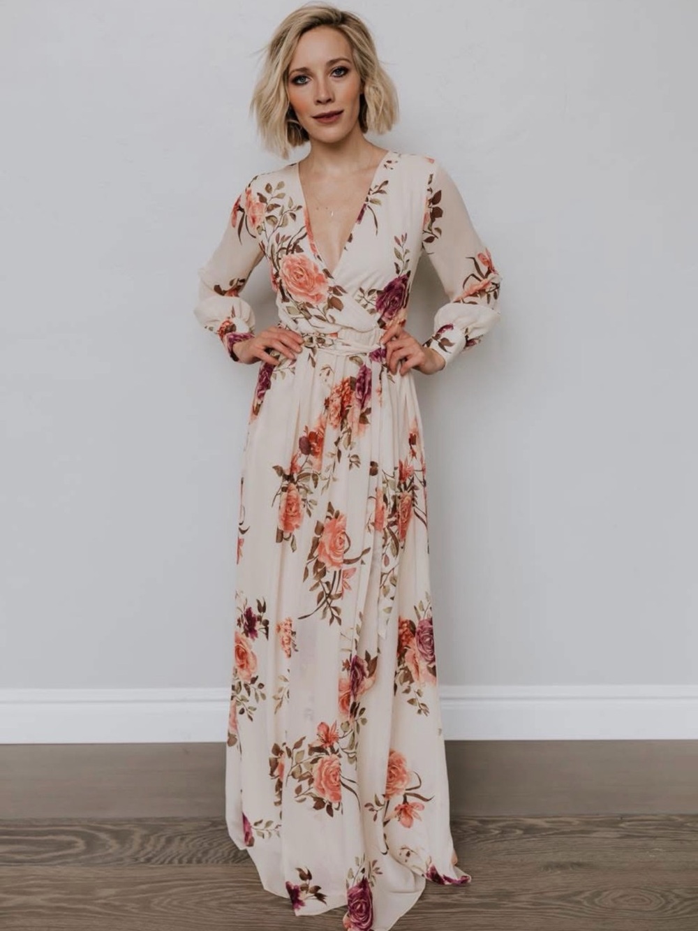 Baltic Born Lydia Cream Floral Wrap Maxi Dress